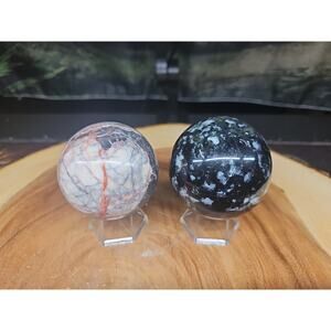 2Pcs A Set Of Natural Quartz Crystal Jasper Sphere Ball Polished 50-60mm &stand